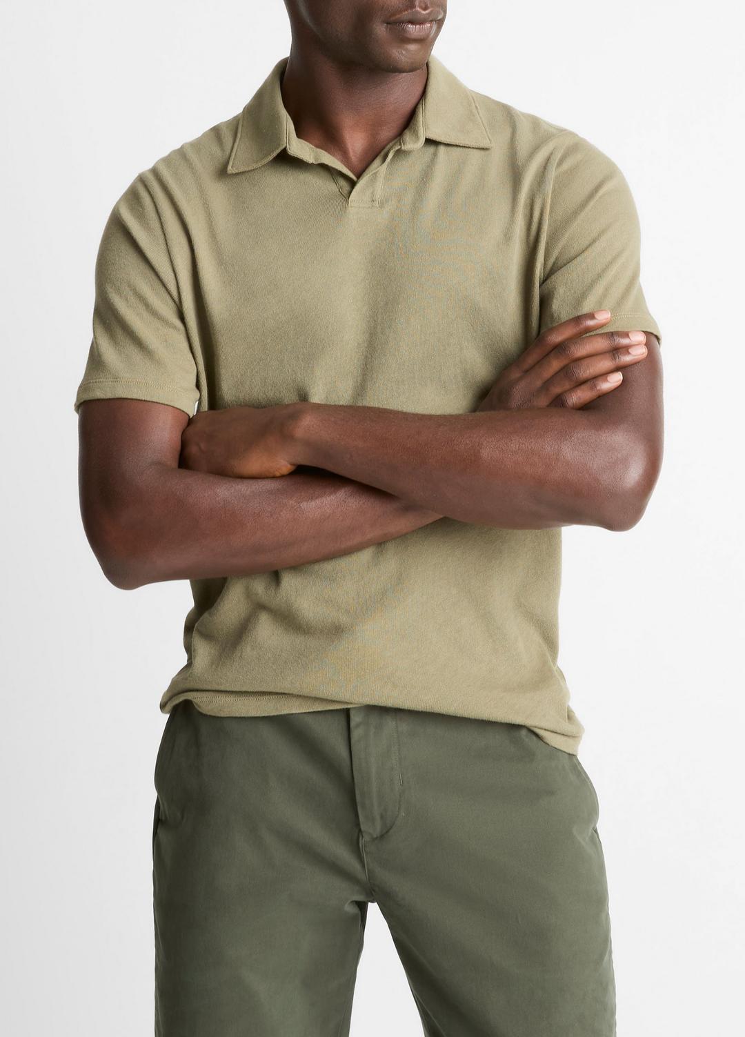 VINCE Men Cotton Johnny-Collar Polo Shirt in Henleys & Polos SAGE