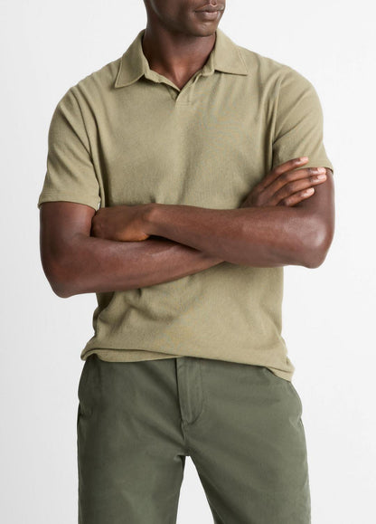 VINCE Men Cotton Johnny-Collar Polo Shirt in Henleys & Polos SAGE