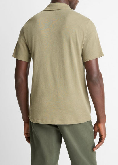 VINCE Men Cotton Johnny-Collar Polo Shirt in Henleys & Polos SAGE