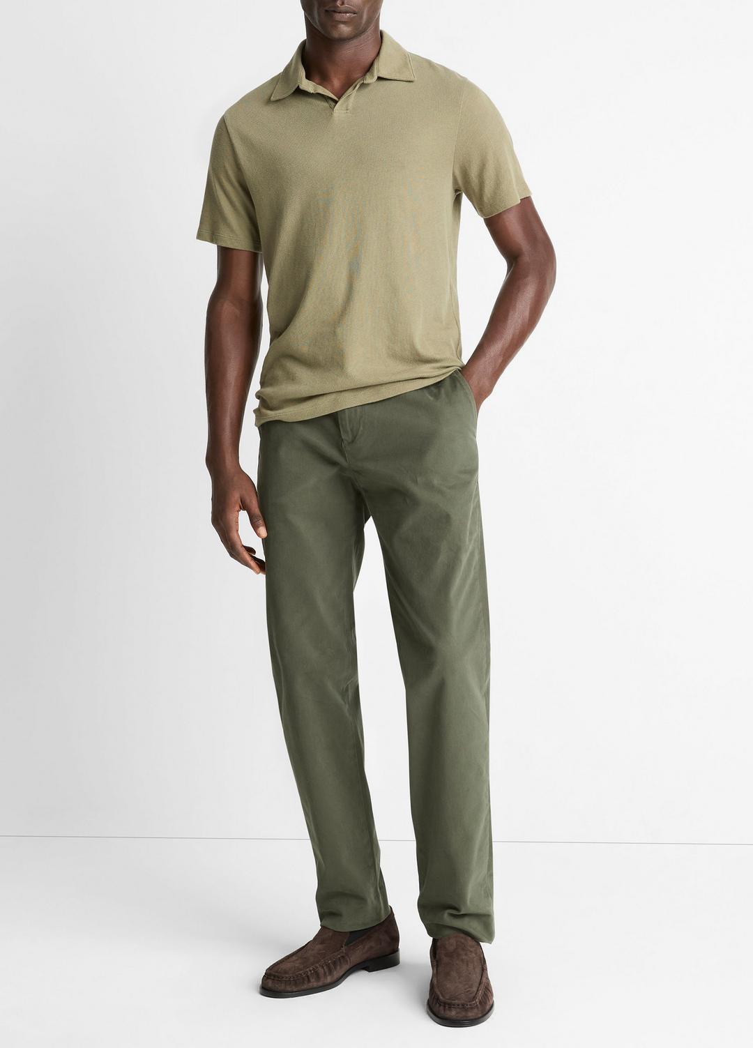 VINCE Men Cotton Johnny-Collar Polo Shirt in Henleys & Polos SAGE
