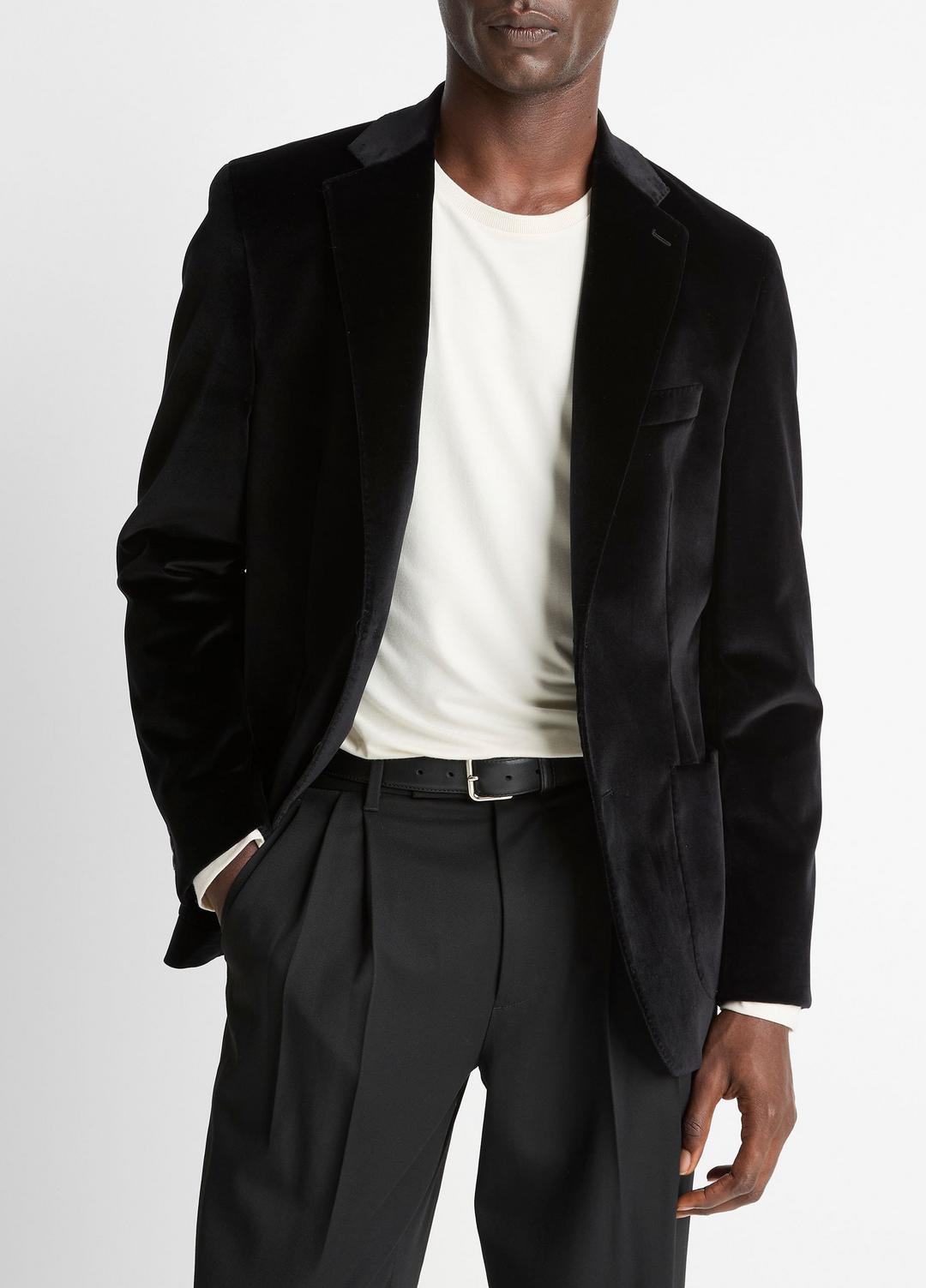 VINCE Men Cotton Velvet Classic Sport Coat in Blazers BLACK