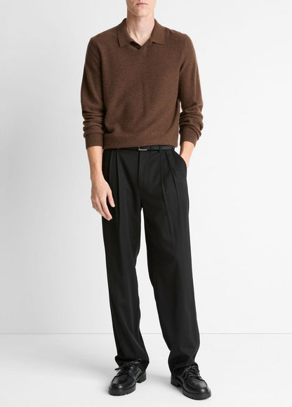 VINCE Men Feed Stripe Plush Cashmere Johnny-Collar Sweater in Cashmere MISSION/DARK HEATHER BEARPAW