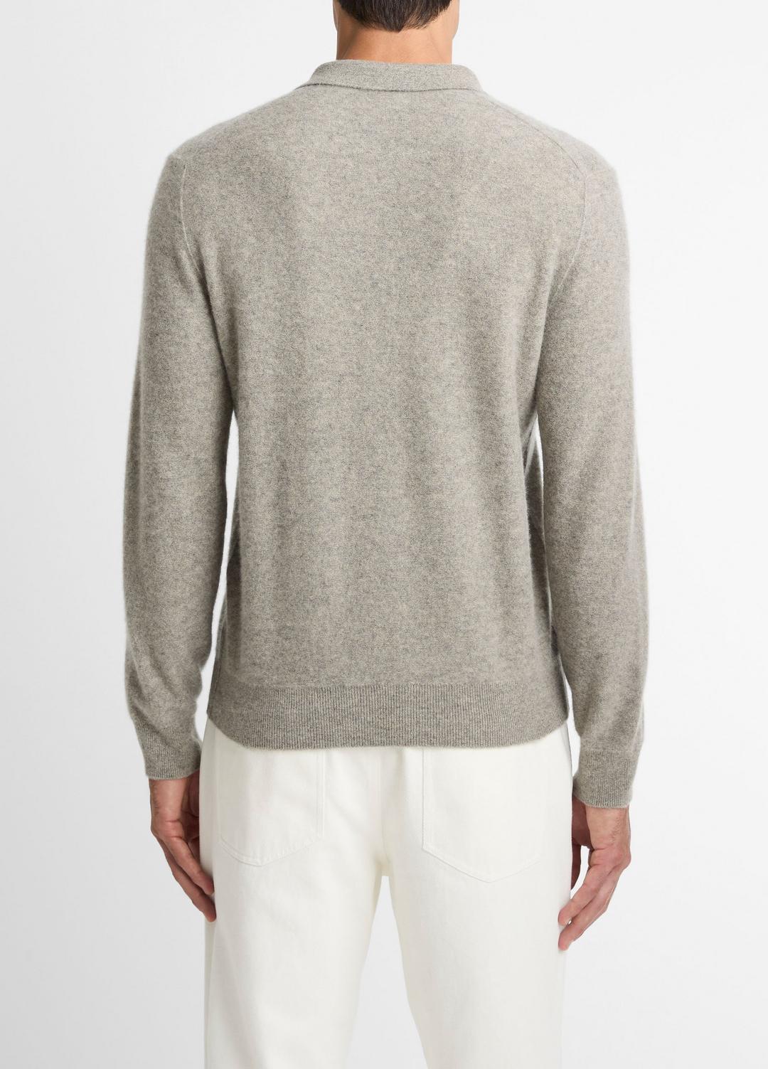 VINCE Men Plush Cashmere Johnny-Collar Polo in Cashmere HEATHER MOUSE