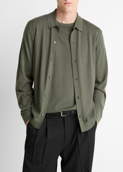 VINCE Men Featherweight Merino Wool-Cashmere Sweater Shirt in Long Sleeve SYCAMORE