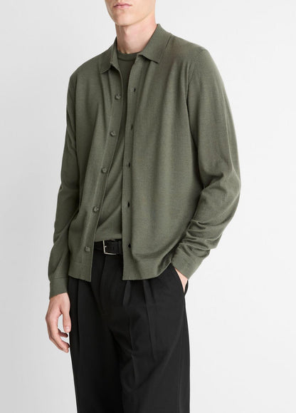 VINCE Men Featherweight Merino Wool-Cashmere Sweater Shirt in Long Sleeve SYCAMORE