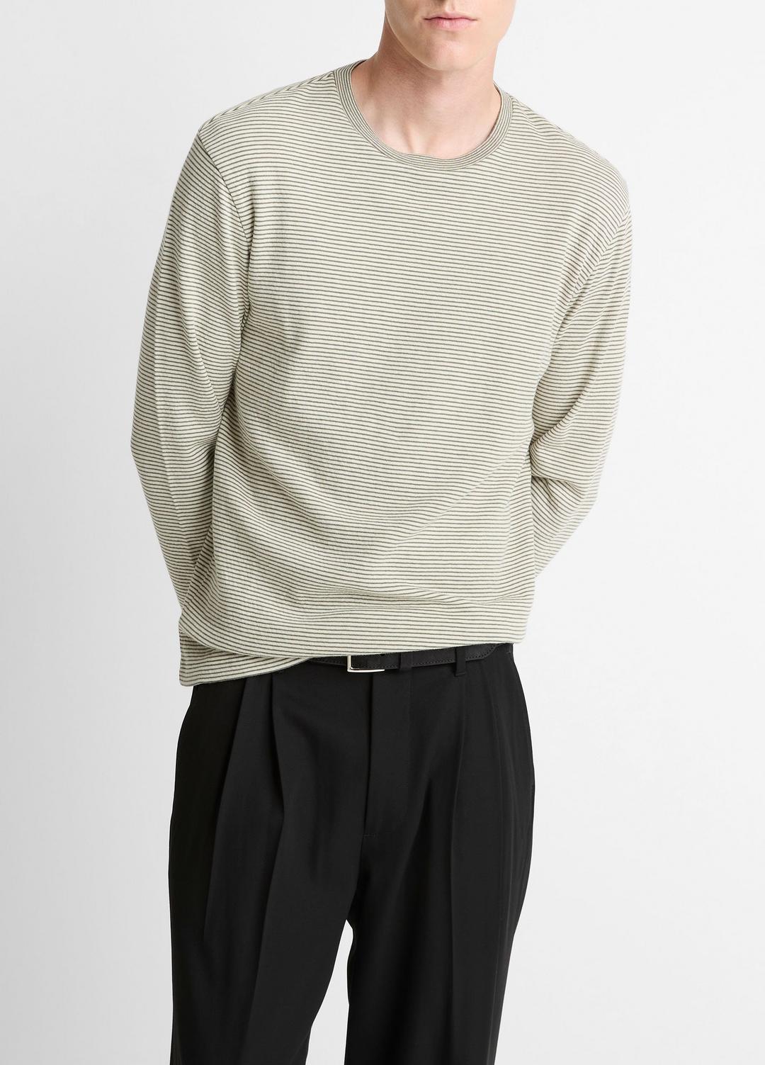 VINCE Men Striped Double-Knit Pima Cotton Long-Sleeve T-Shirt in Long Sleeve MEADOWLARK/SYCAMORE