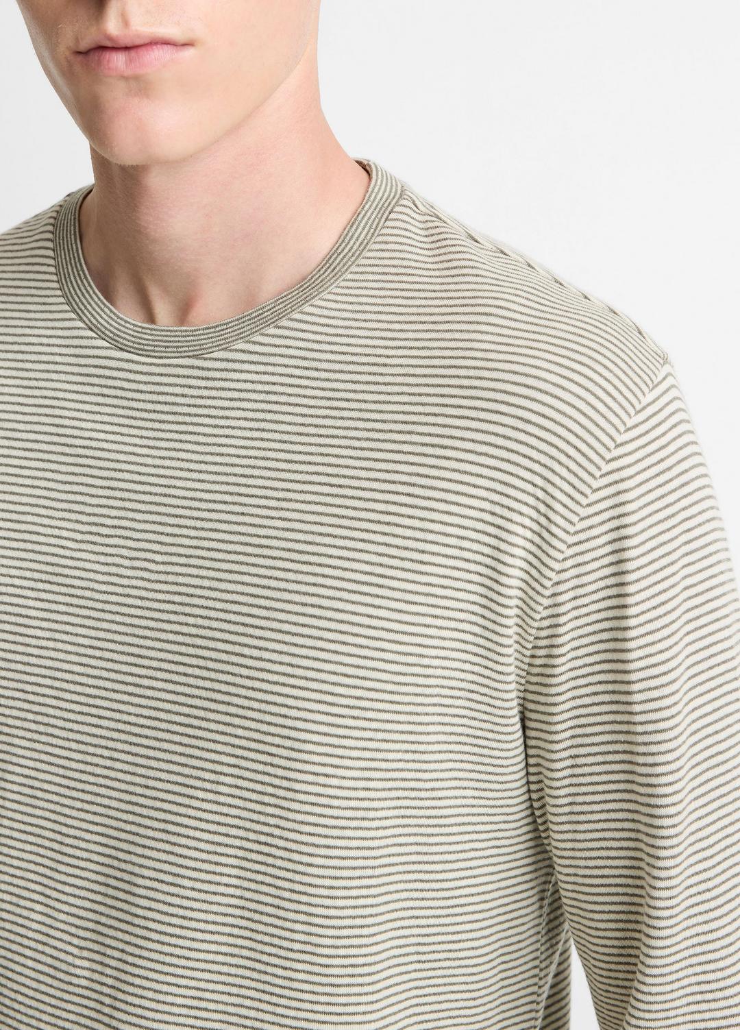 VINCE Men Striped Double-Knit Pima Cotton Long-Sleeve T-Shirt in Long Sleeve MEADOWLARK/SYCAMORE