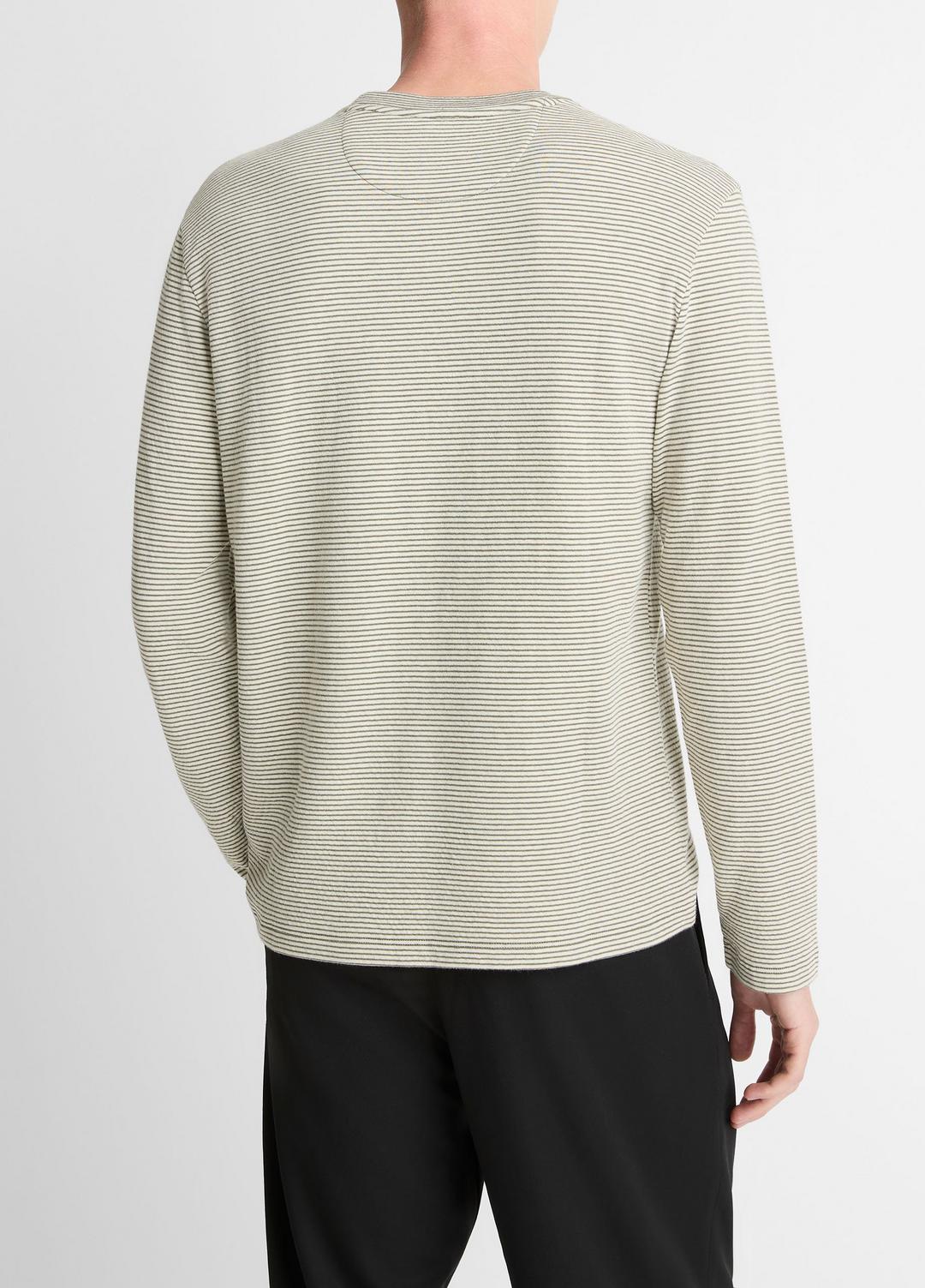 VINCE Men Striped Double-Knit Pima Cotton Long-Sleeve T-Shirt in Long Sleeve MEADOWLARK/SYCAMORE