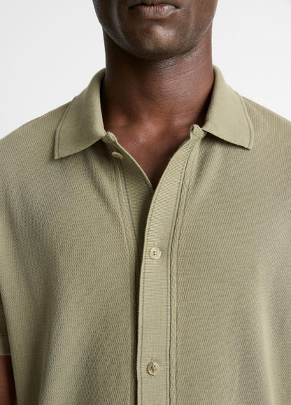 VINCE Men Jacquard-Knit Cotton Short-Sleeve Button-Front Shirt in Short Sleeve SAGE/SYCAMORE