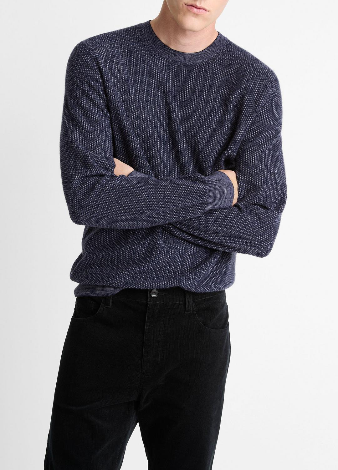 VINCE Men Geo-Jacquard Wool-Blend Crew Neck Sweater in Crew Neck HYACINTH/COASTAL BLUE