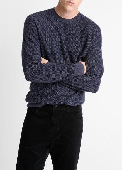 VINCE Men Geo-Jacquard Wool-Blend Crew Neck Sweater in Crew Neck HYACINTH/COASTAL BLUE