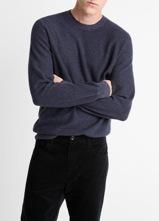 VINCE Men Geo-Jacquard Wool-Blend Crew Neck Sweater in Crew Neck HYACINTH/COASTAL BLUE