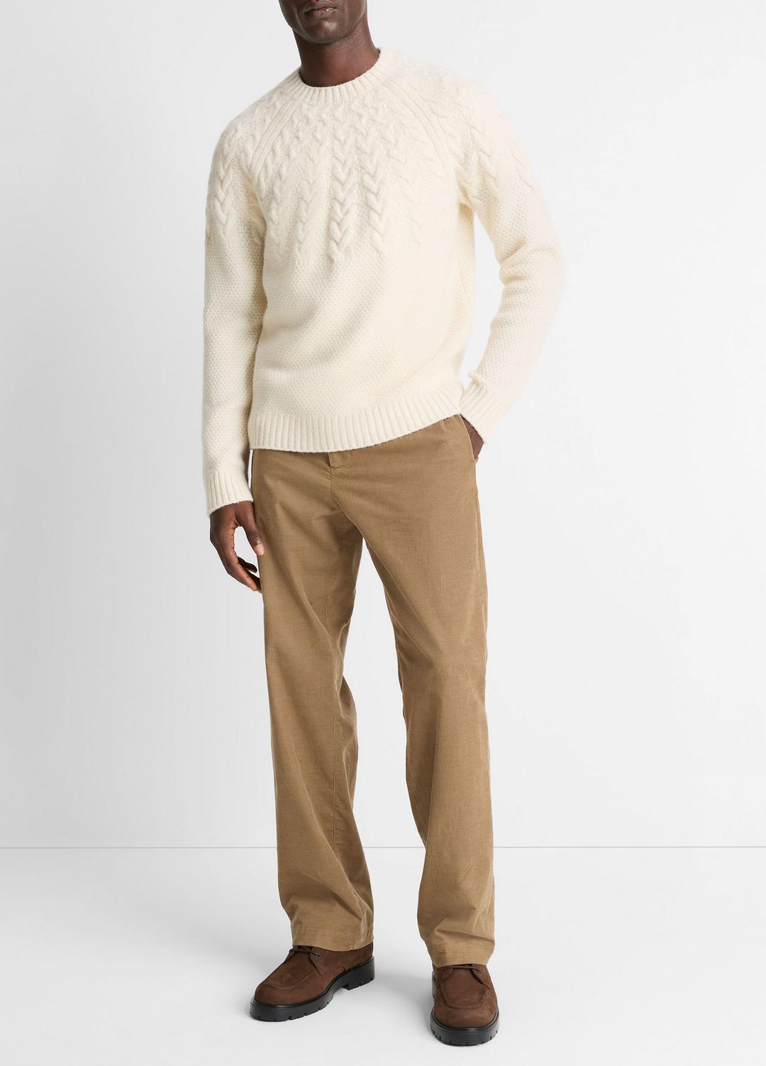VINCE Men Airspun Merino Wool Cable-Yoke Sweater in Crew Neck LIGHT DUNE