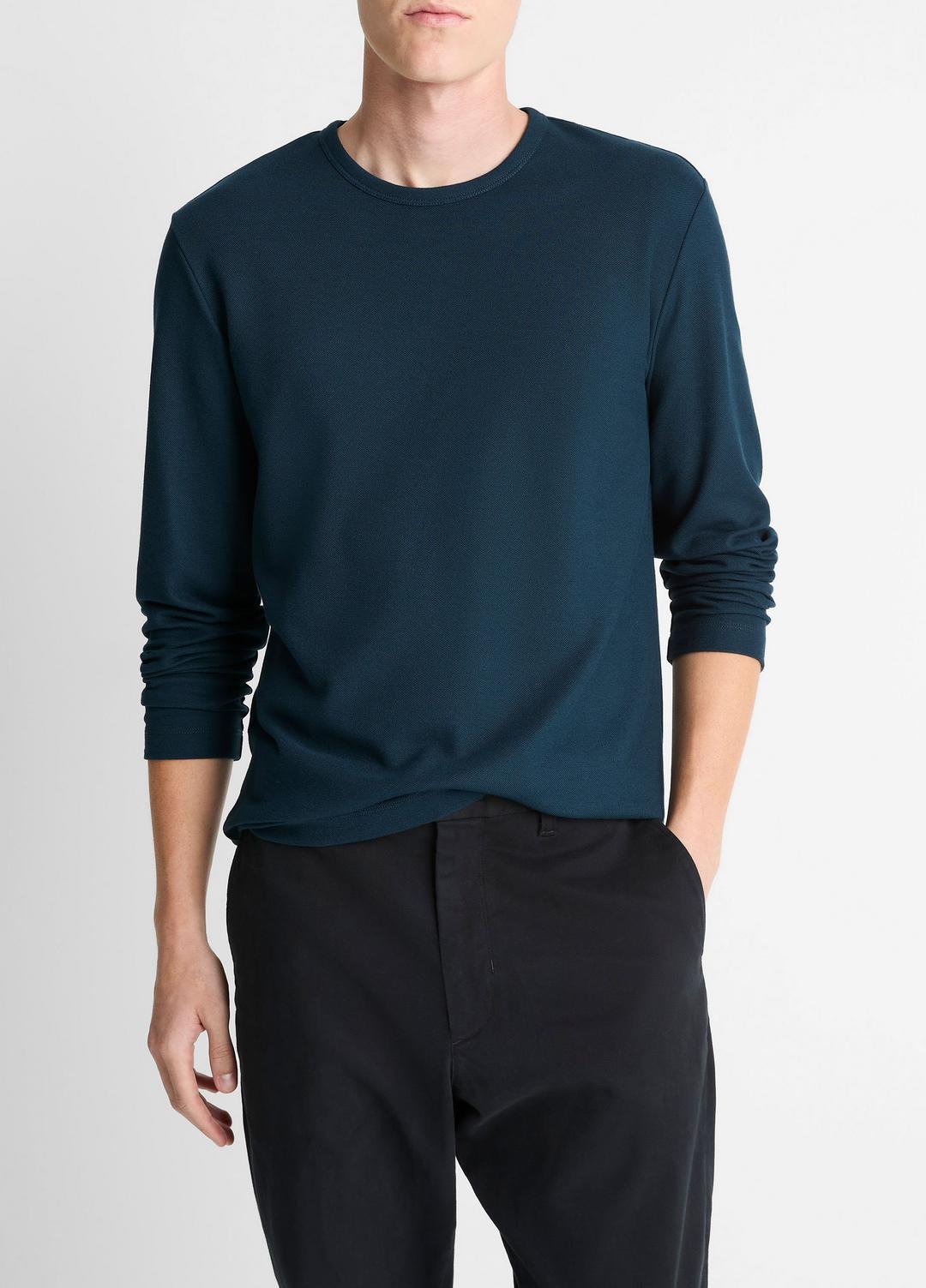 VINCE Men Pima Cotton Piqué Long-Sleeve T-Shirt in Long Sleeve RAPIDS