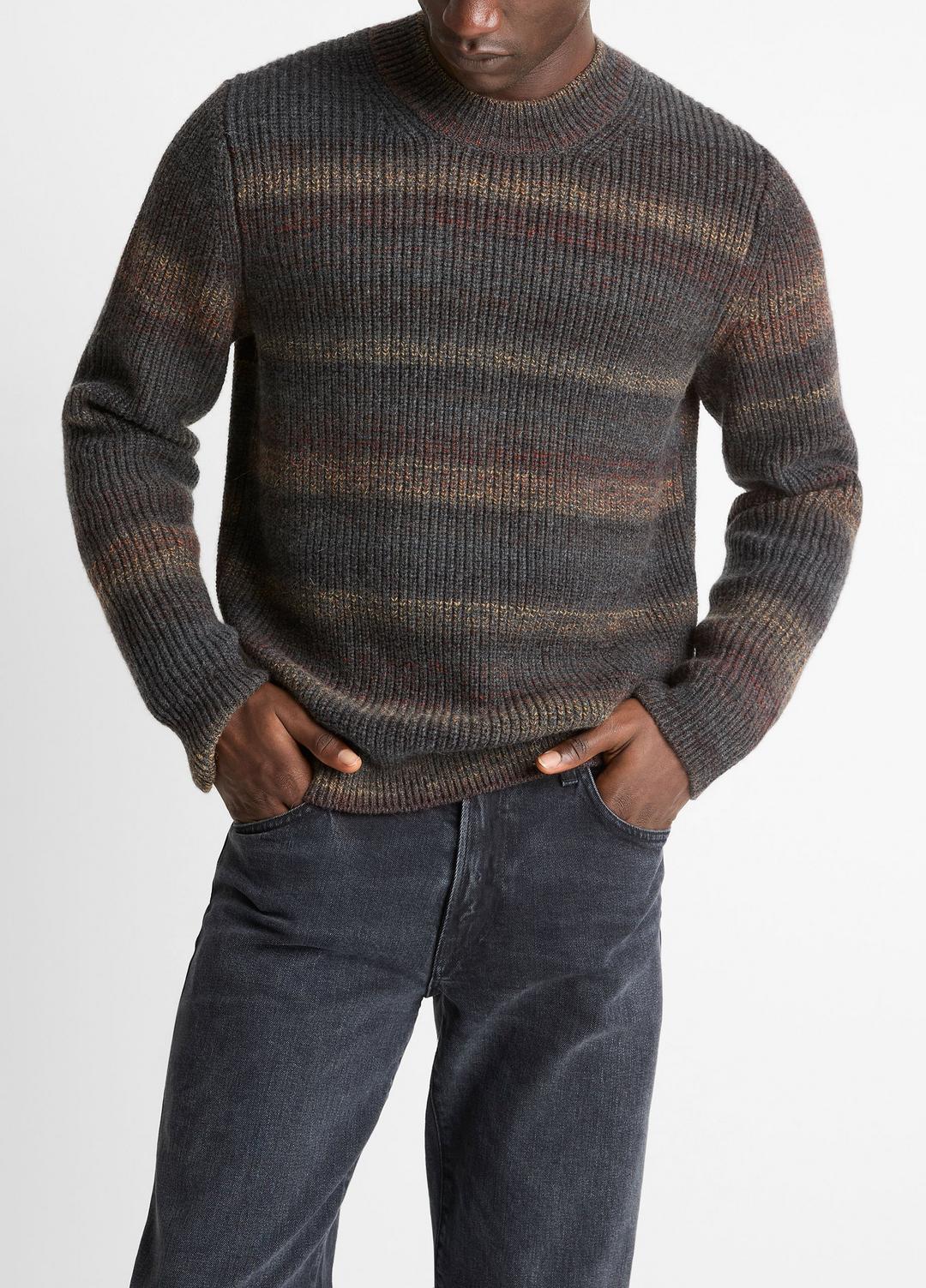 VINCE Men Space-Dye Shaker Wool-Blend Sweater in Crew Neck HEATHER BLACK COMBO
