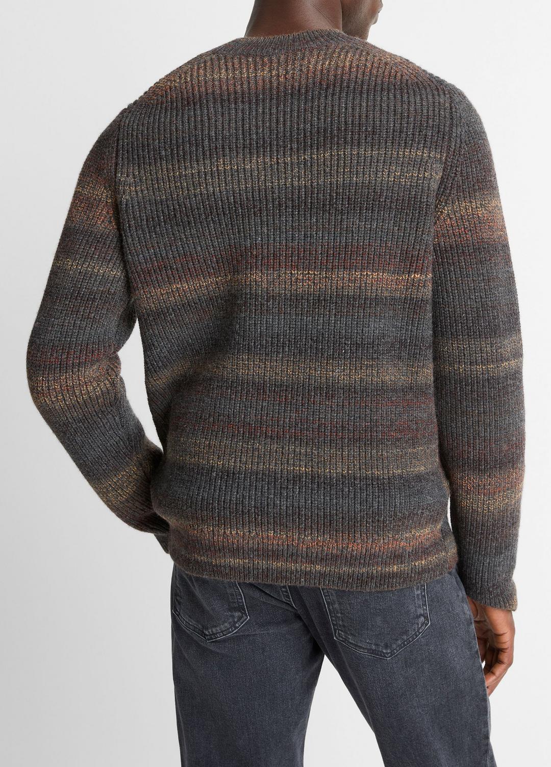 VINCE Men Space-Dye Shaker Wool-Blend Sweater in Crew Neck HEATHER BLACK COMBO