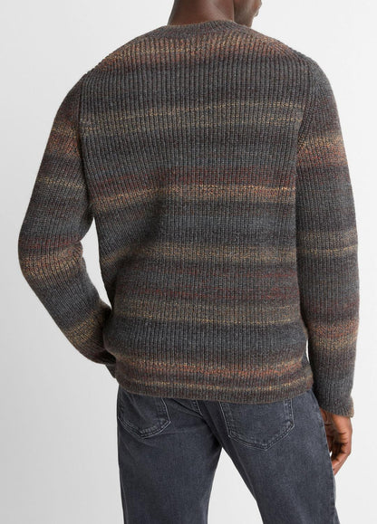 VINCE Men Space-Dye Shaker Wool-Blend Sweater in Crew Neck HEATHER BLACK COMBO
