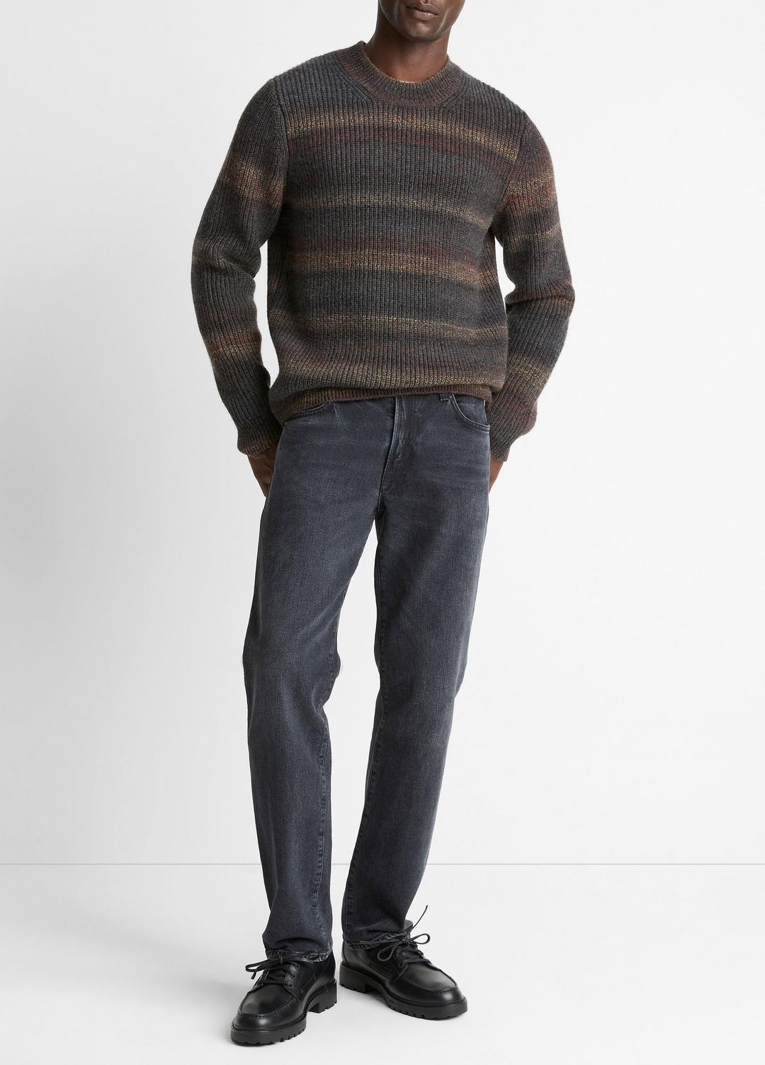 VINCE Men Space-Dye Shaker Wool-Blend Sweater in Crew Neck HEATHER BLACK COMBO