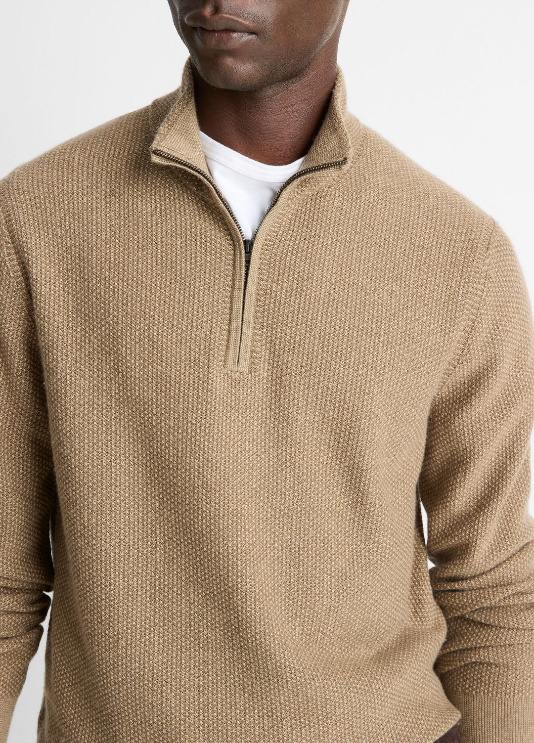 VINCE Men Geo-Jacquard Wool-Blend Quarter-Zip Sweater in Crew Neck TETON/RIVER SAND