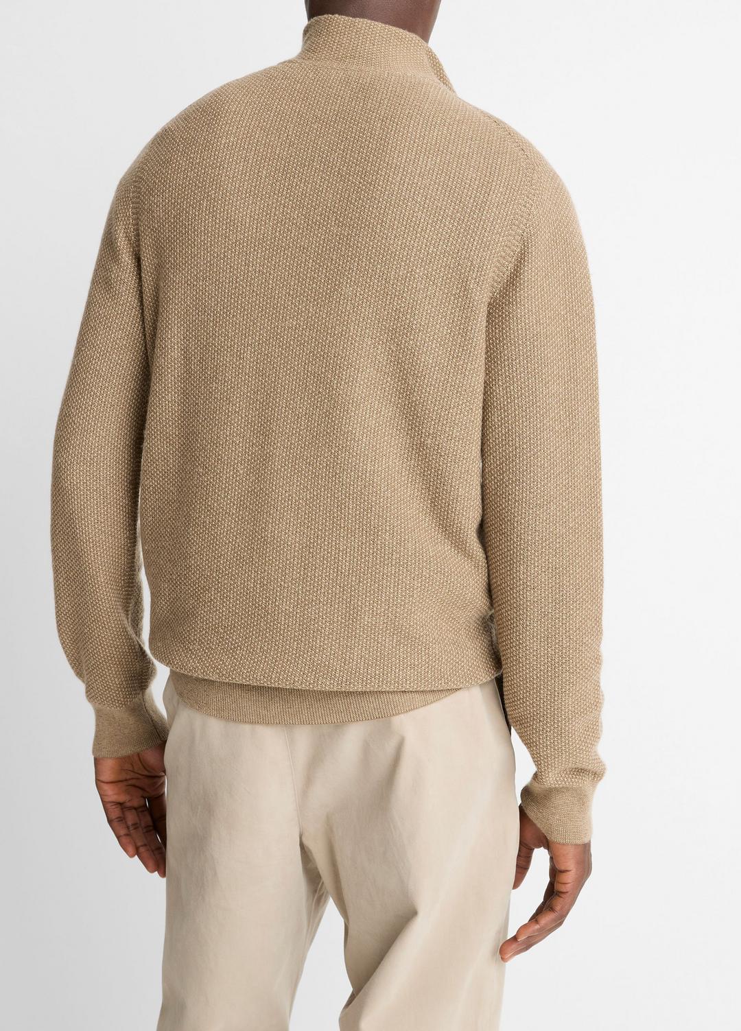 VINCE Men Geo-Jacquard Wool-Blend Quarter-Zip Sweater in Crew Neck TETON/RIVER SAND