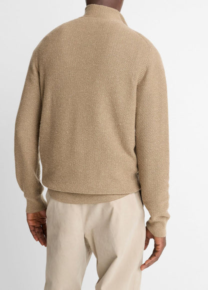 VINCE Men Geo-Jacquard Wool-Blend Quarter-Zip Sweater in Crew Neck TETON/RIVER SAND