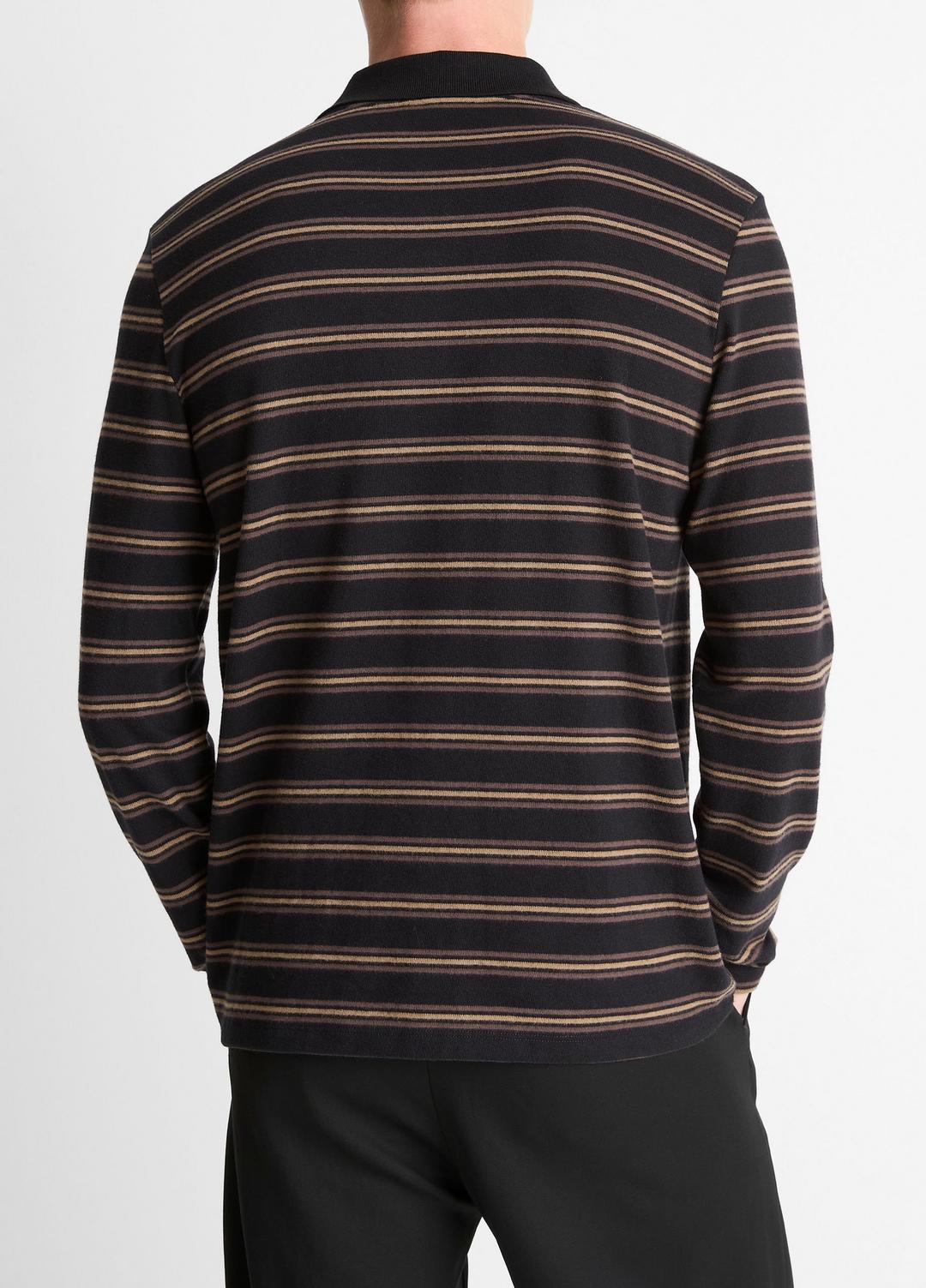 VINCE Men Striped Cotton-Blend Long-Sleeve Polo Shirt in Henleys & Polos BLACK COMBO