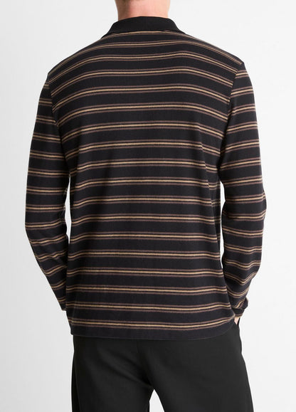 VINCE Men Striped Cotton-Blend Long-Sleeve Polo Shirt in Henleys & Polos BLACK COMBO
