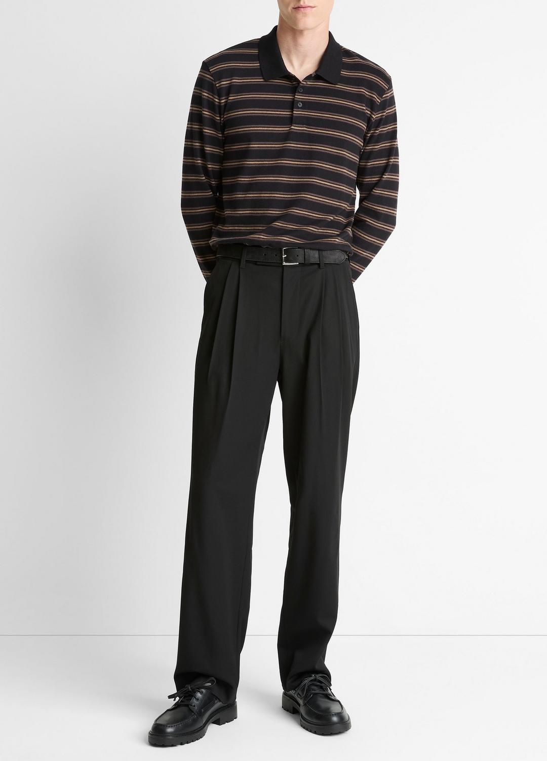 VINCE Men Striped Cotton-Blend Long-Sleeve Polo Shirt in Henleys & Polos BLACK COMBO