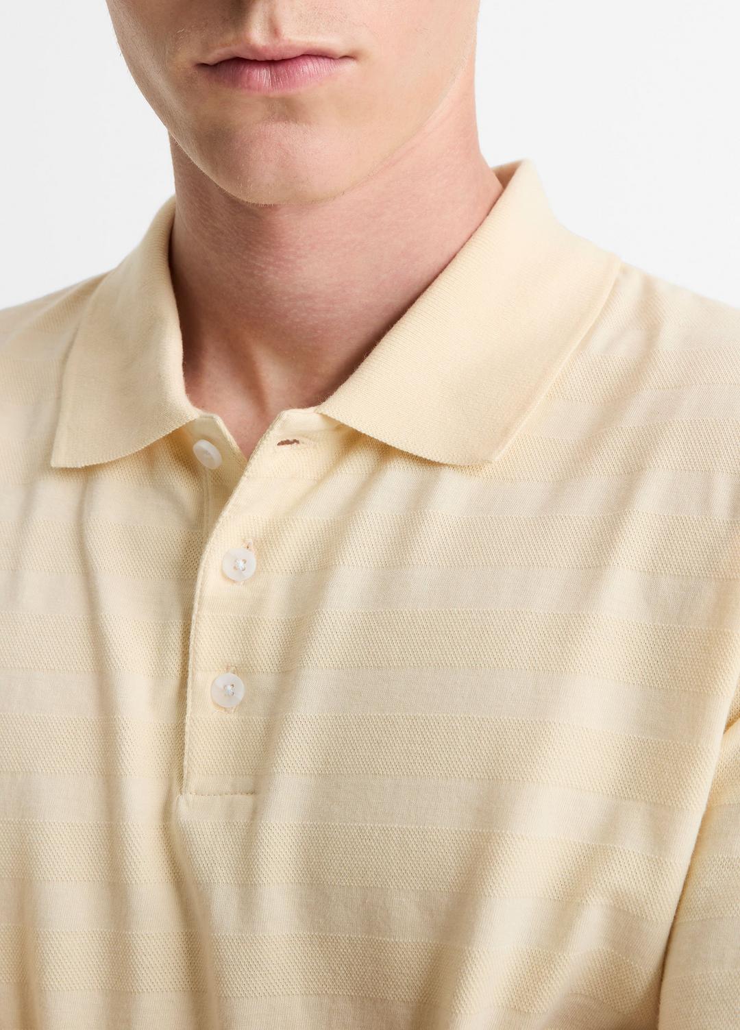 VINCE Men Jacquard-Stripe Cotton Long-Sleeve Polo Shirt in Long Sleeve MEADOWLARK