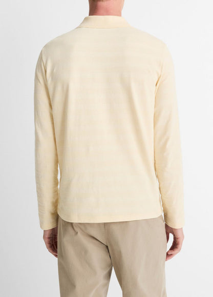 VINCE Men Jacquard-Stripe Cotton Long-Sleeve Polo Shirt in Long Sleeve MEADOWLARK