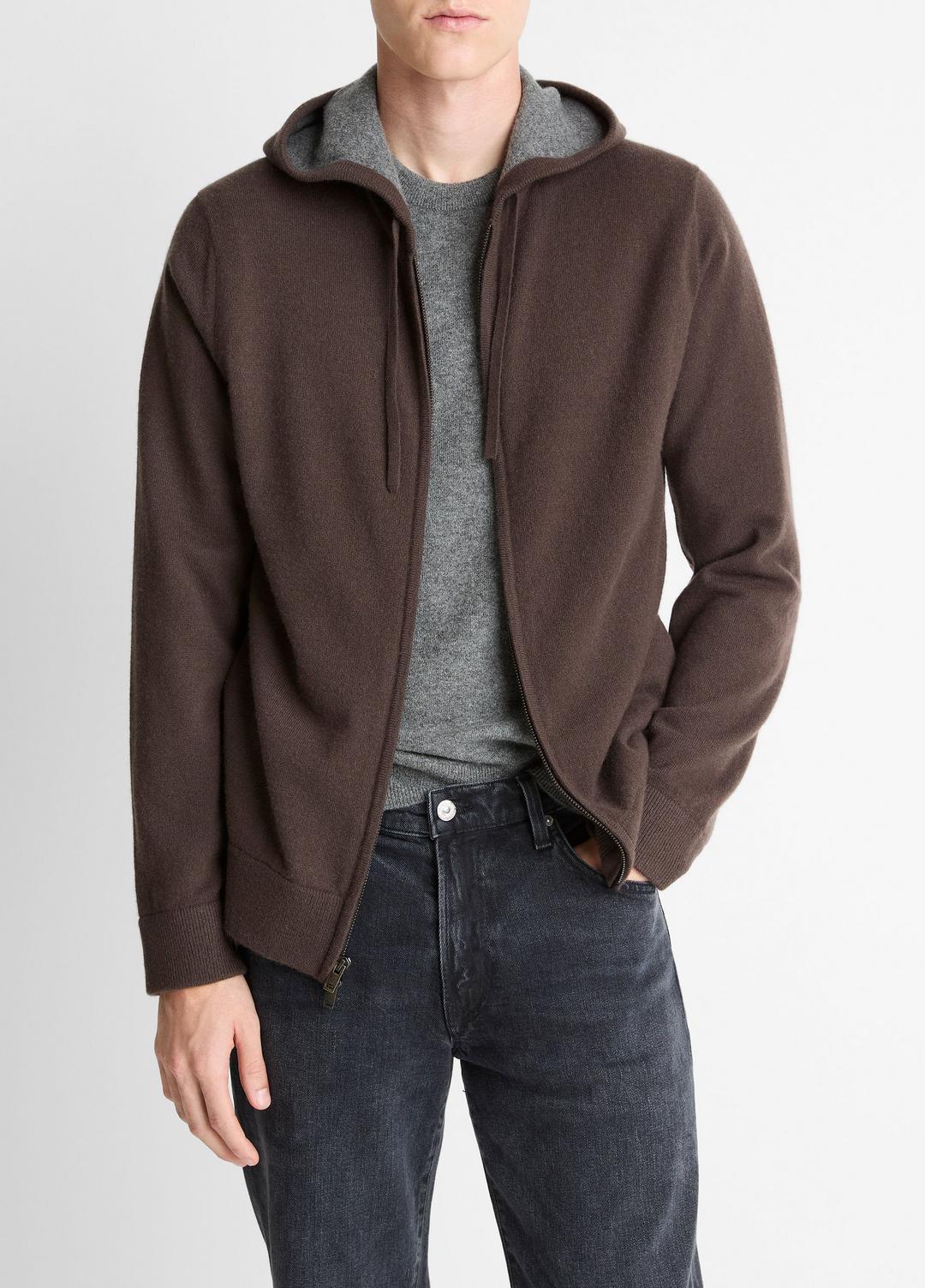 VINCE Men Cashmere Zip-Front Hoodie in Sweatshirts & Hoodies MISSION/MEDIUM HEATHER GREY