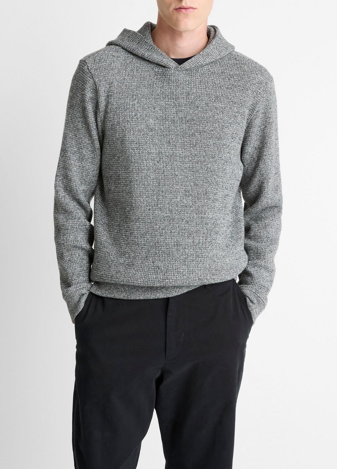 VINCE Men Brushed Waffle Hoodie in Sweatshirts & Hoodies HEATHER BLACK