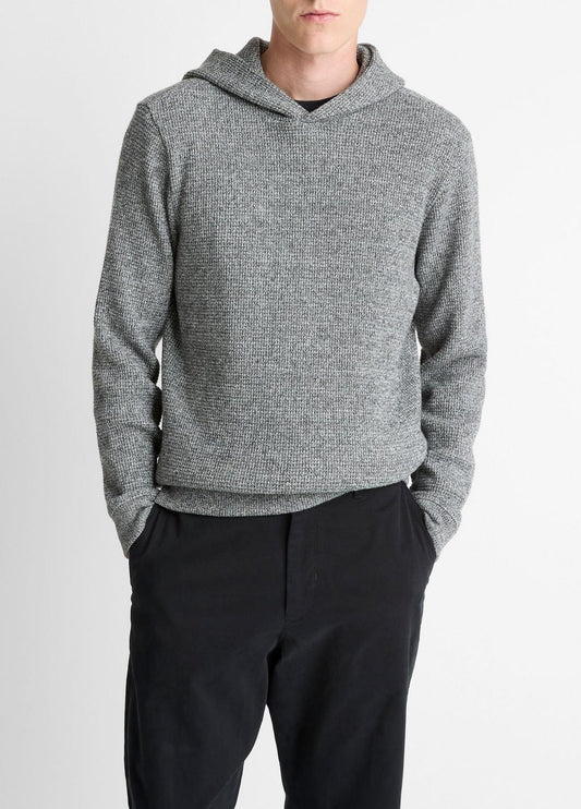 VINCE Men Brushed Waffle Hoodie in Sweatshirts & Hoodies HEATHER BLACK