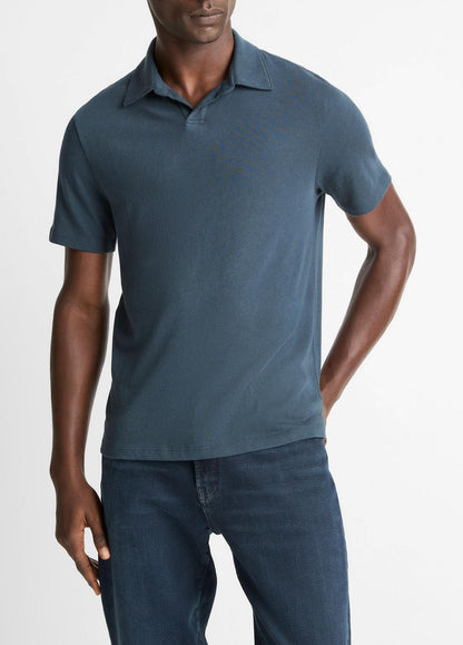 VINCE Men Cotton Johnny-Collar Polo Shirt in Henleys & Polos CLEAR LAKE