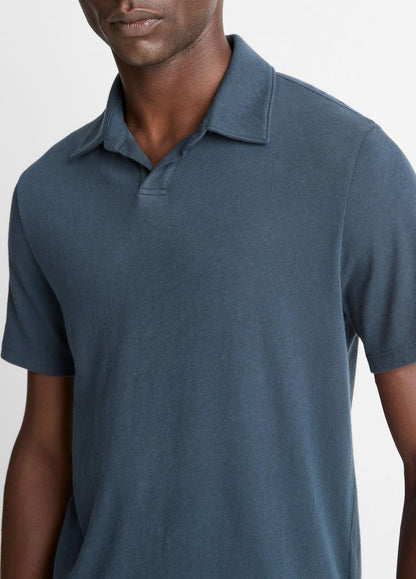 VINCE Men Cotton Johnny-Collar Polo Shirt in Henleys & Polos CLEAR LAKE