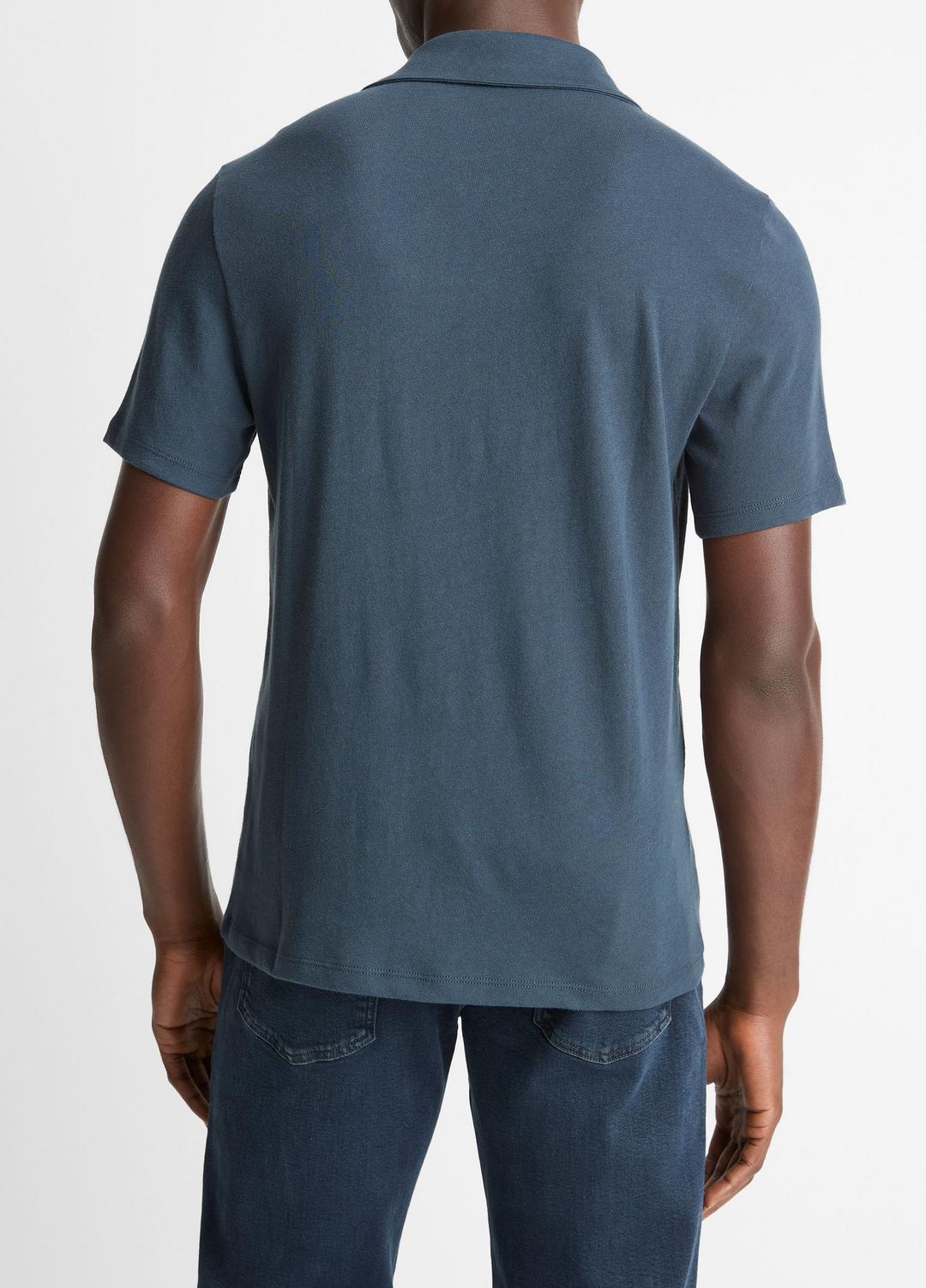 VINCE Men Cotton Johnny-Collar Polo Shirt in Henleys & Polos CLEAR LAKE