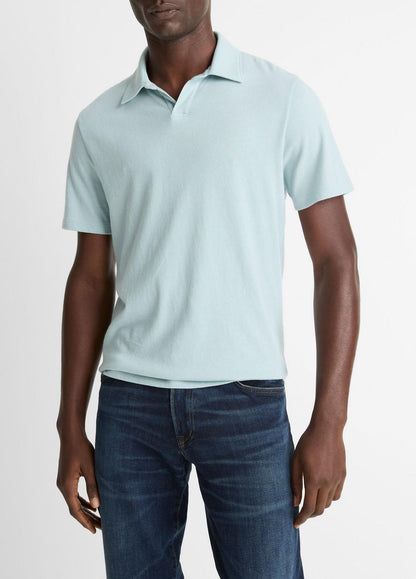 VINCE Men Cotton Johnny-Collar Polo Shirt in Henleys & Polos DARK CASCADE
