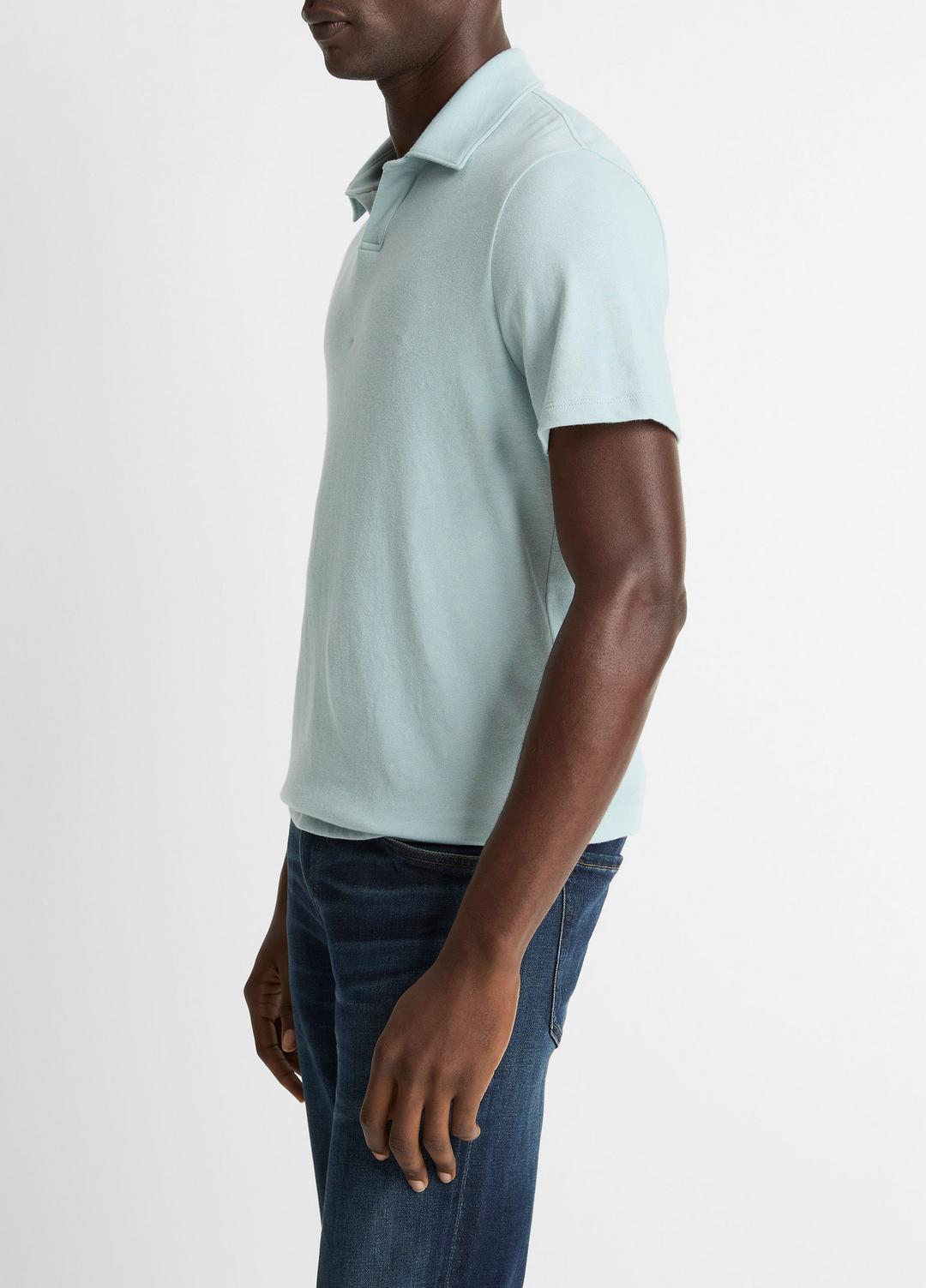 VINCE Men Cotton Johnny-Collar Polo Shirt in Henleys & Polos DARK CASCADE