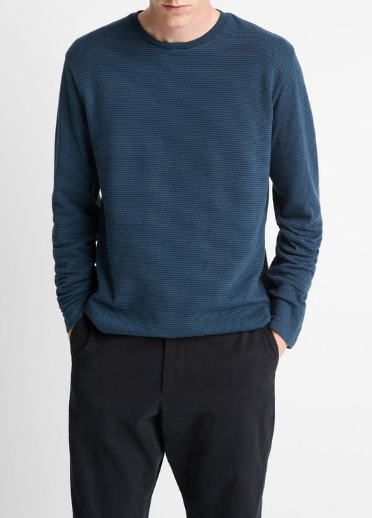 VINCE Men Striped Double-Knit Pima Cotton Long-Sleeve T-Shirt in Long Sleeve CLEAR LAKE/RAPIDS
