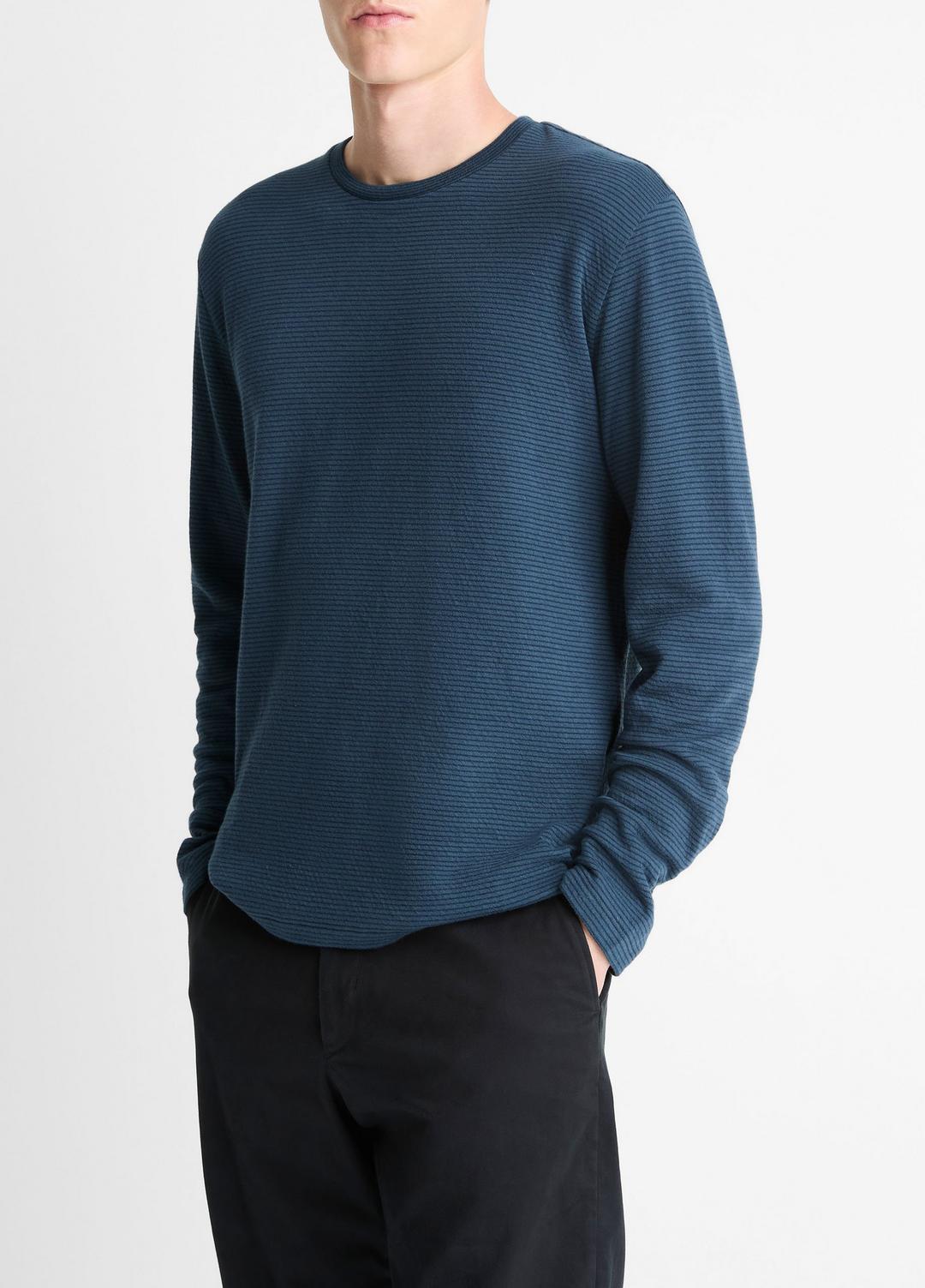 VINCE Men Striped Double-Knit Pima Cotton Long-Sleeve T-Shirt in Long Sleeve CLEAR LAKE/RAPIDS