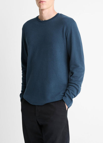 VINCE Men Striped Double-Knit Pima Cotton Long-Sleeve T-Shirt in Long Sleeve CLEAR LAKE/RAPIDS