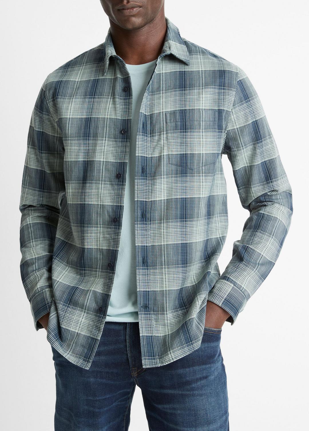 VINCE Men Big Sky Plaid Cotton Button-Front Shirt in Long Sleeve RAPIDS COMBO