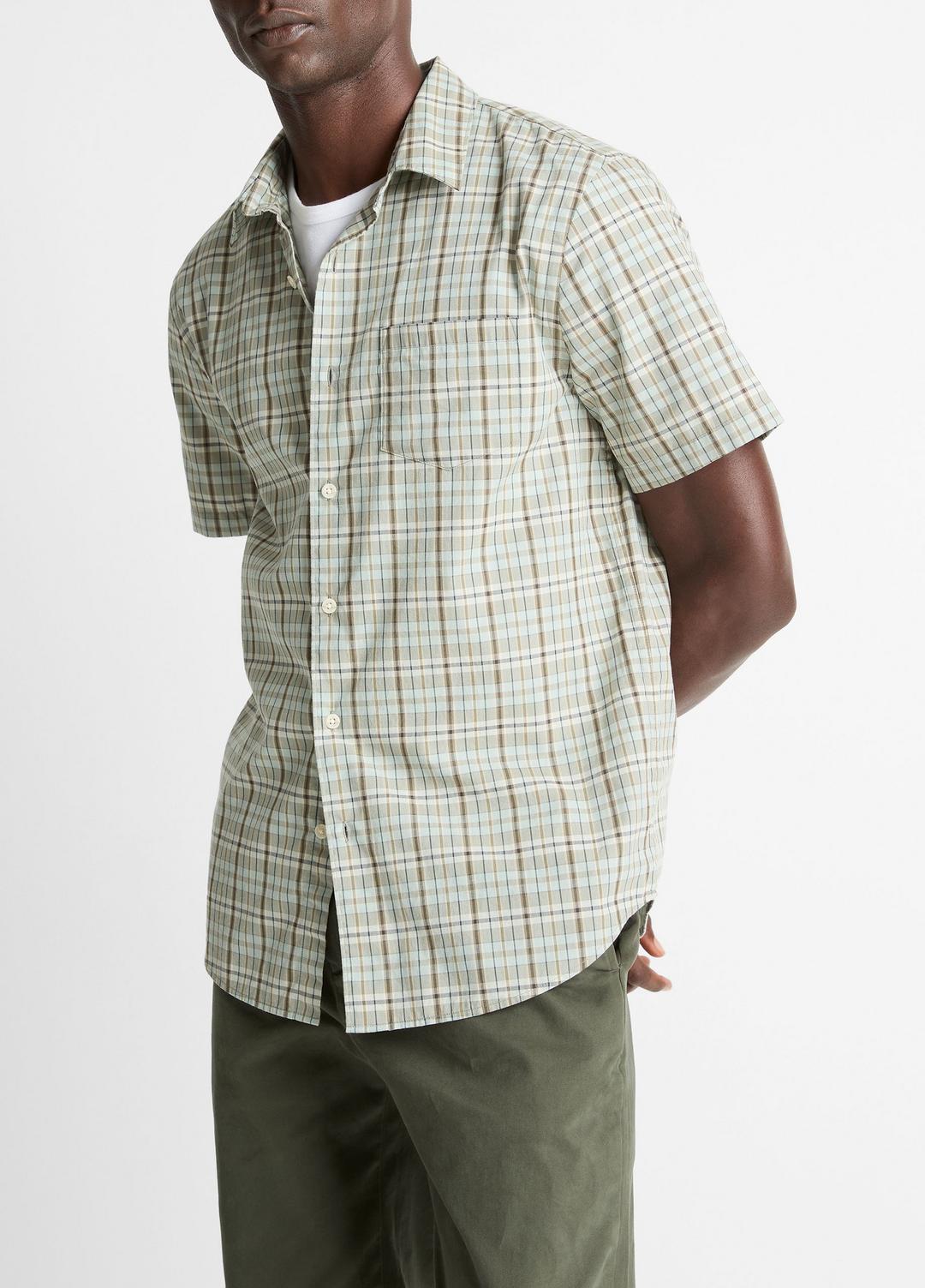 VINCE Men Polson Plaid Cotton Short-Sleeve Button-Front Shirt in Short Sleeve SEAFOAM COMBO