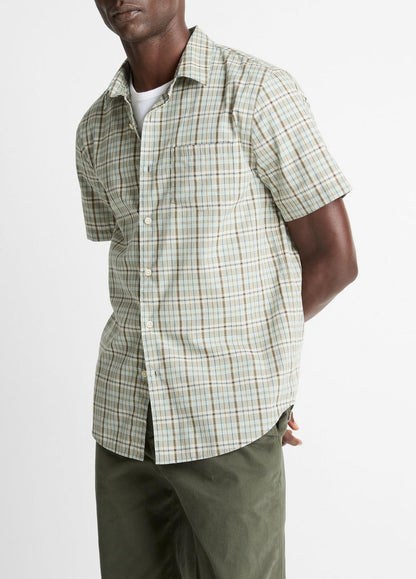 VINCE Men Polson Plaid Cotton Short-Sleeve Button-Front Shirt in Short Sleeve SEAFOAM COMBO