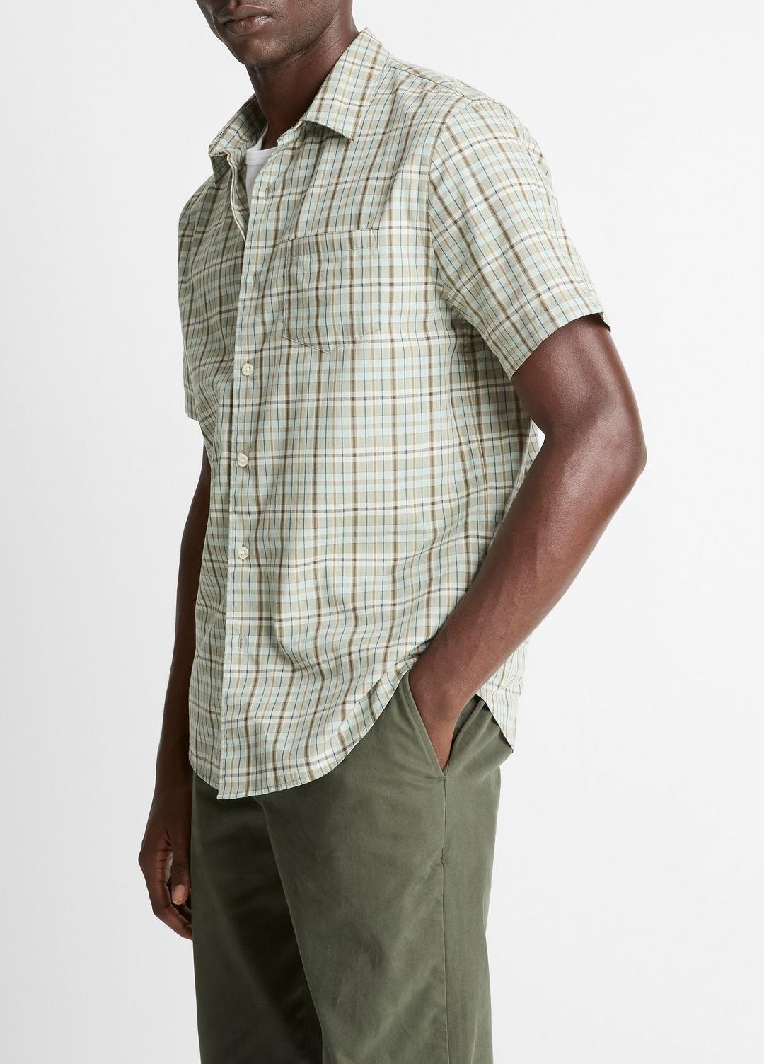 VINCE Men Polson Plaid Cotton Short-Sleeve Button-Front Shirt in Short Sleeve SEAFOAM COMBO