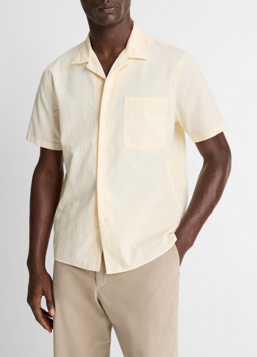 VINCE Men Union Stripe Cotton Short-Sleeve Loop-Collar Shirt in Short Sleeve MEADOWLARK