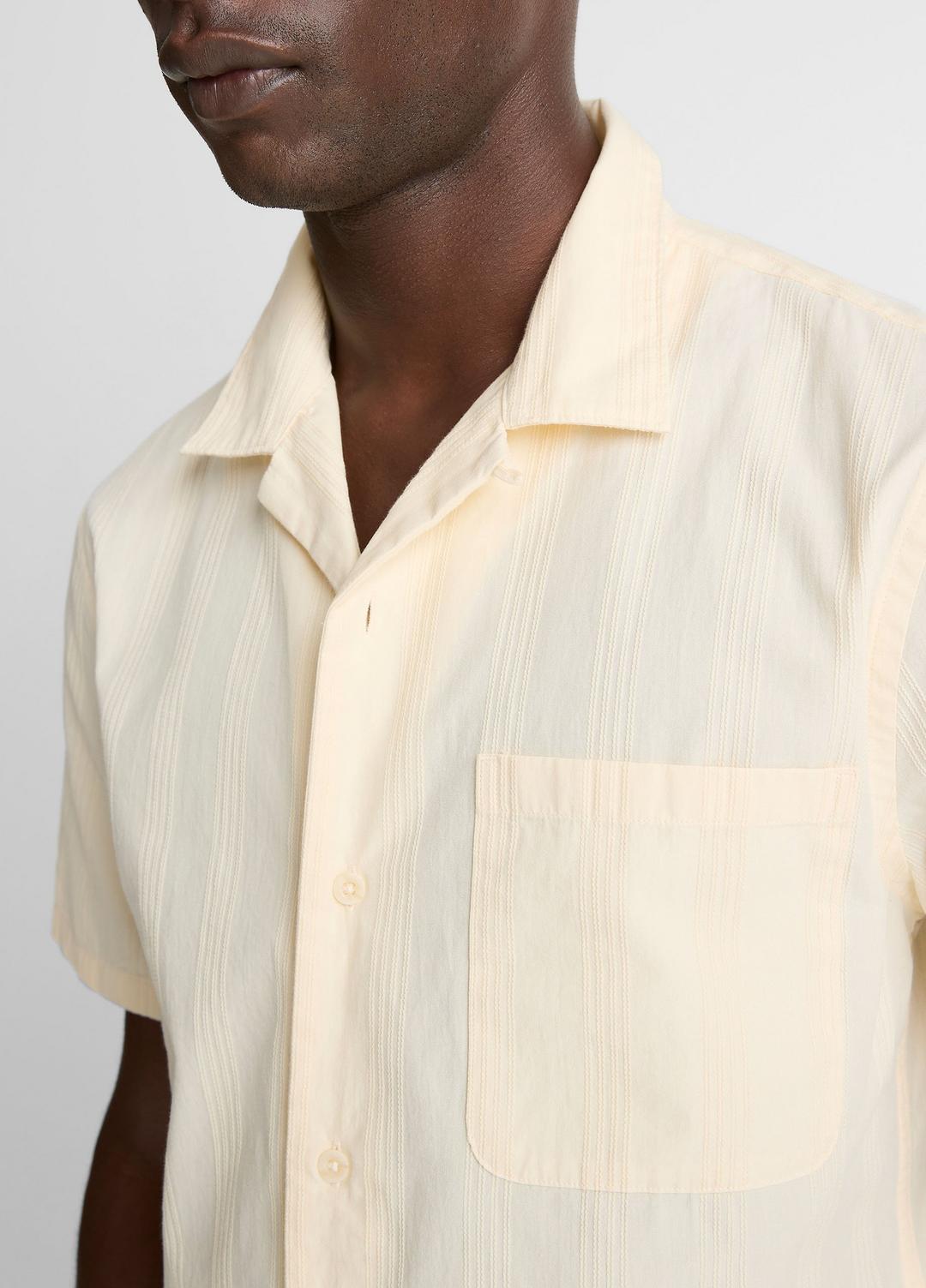 VINCE Men Union Stripe Cotton Short-Sleeve Loop-Collar Shirt in Short Sleeve MEADOWLARK