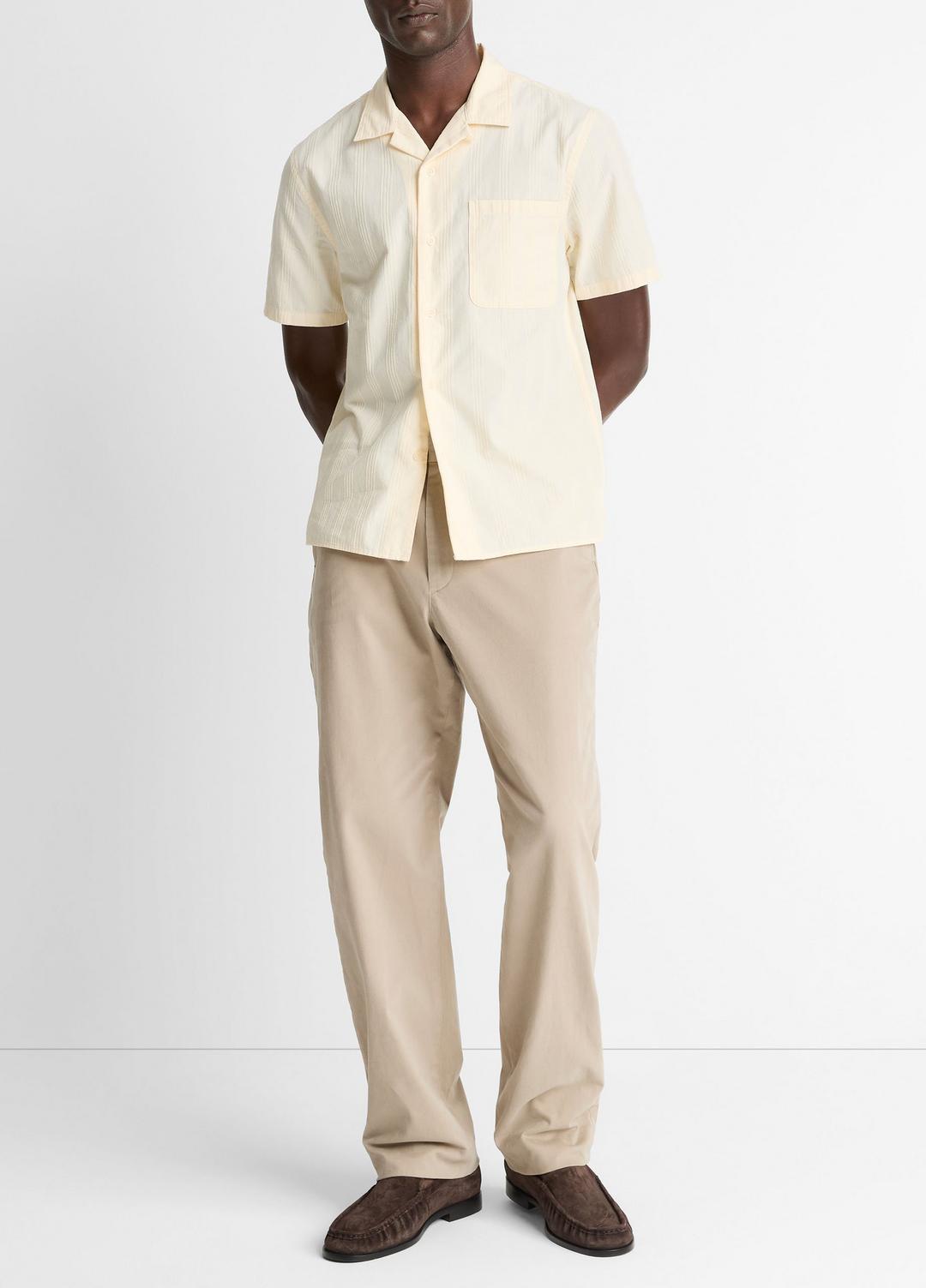 VINCE Men Union Stripe Cotton Short-Sleeve Loop-Collar Shirt in Short Sleeve MEADOWLARK