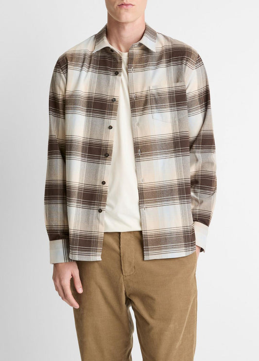 VINCE Men Missoula Plaid Button-Front Shirt in Long Sleeve WHITECAP COMBO