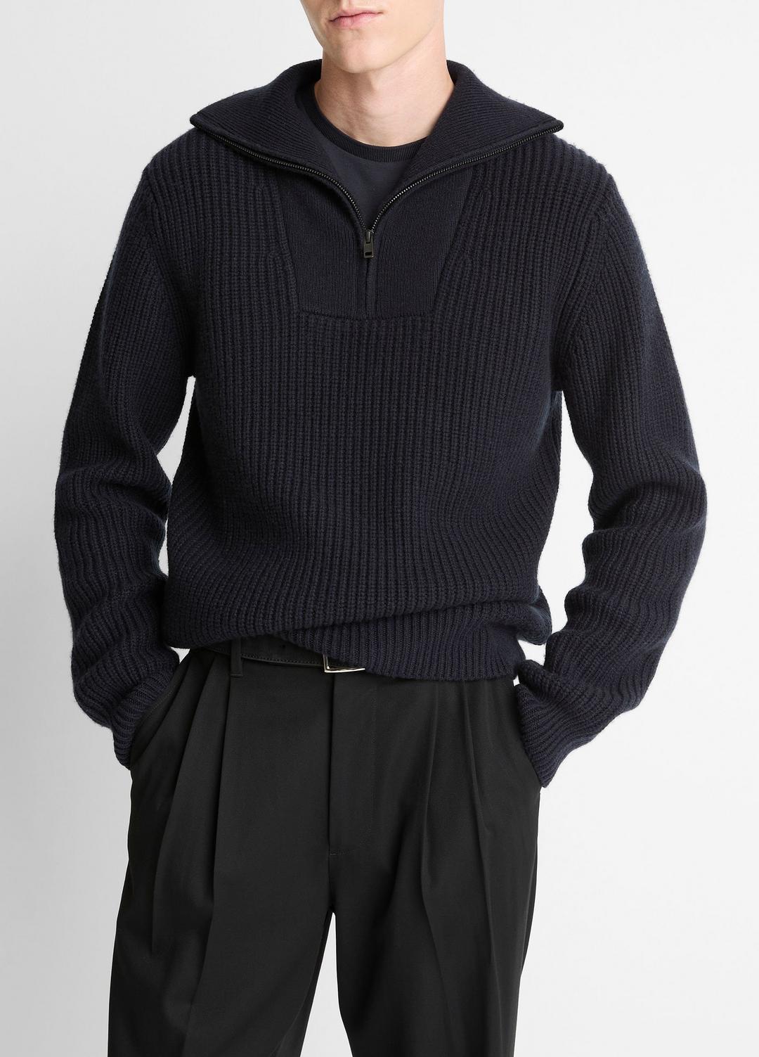 VINCE Men Heirloom Shaker Wool-Cashmere Quarter-Zip Sweater in Quarter Zip COASTAL BLUE
